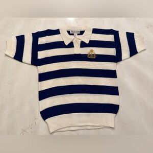 Vintage Western Connection Striped Navy and White Women's Polo Sweater Acrylic M